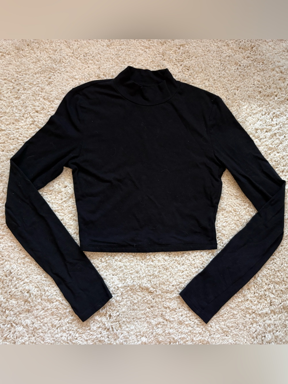 Aeropostale Black Cropped Mock Neck Long Sleeve Top